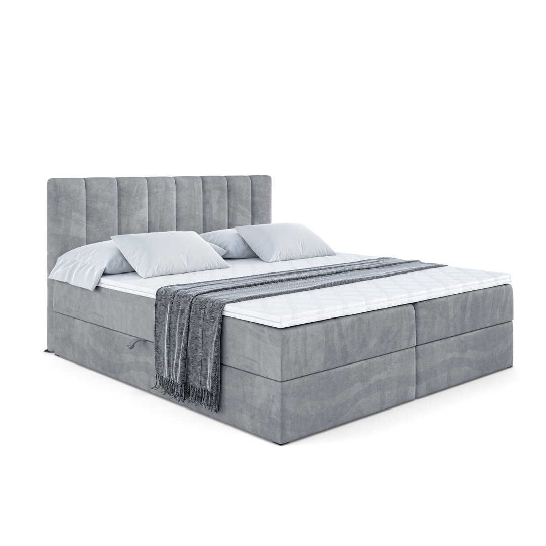 Boxspringbett mit H4 Multipocket-Matratze, Topper und Bettkasten