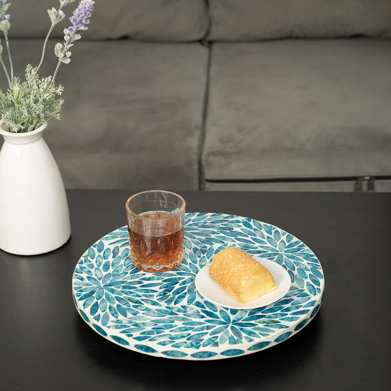 Lazy Susan For Table Mother Of Pearl Turntable Organizer, Wood Round Spinning Tray Rotating For Kitchen, Cabinet, Counter Spice Pantry