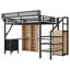 Lit mezzanine avec bureau, station de charge, 7 espaces de rangement ouverts et éclairage DEL pour enfants et adolescents (sans matelas)