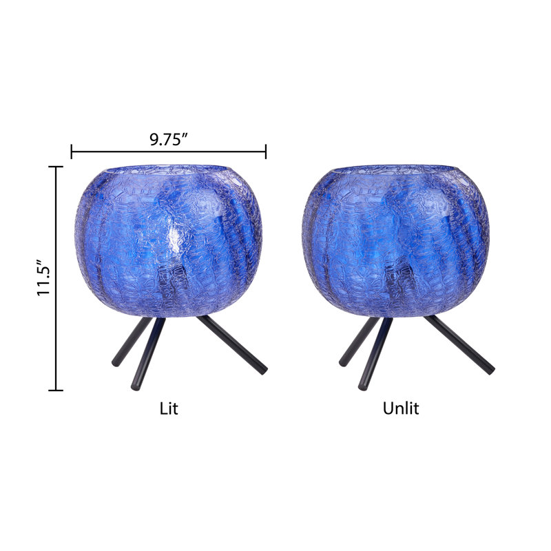 11.5"H Libby Black Tripod Table Lamp With A Luster Globe Shade, Blue