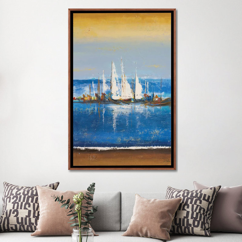 "Blue Ocean II" par Patricia Pinto, reproduction d’art, Toile avec cadre en bois brun classique, Pas de tapis
