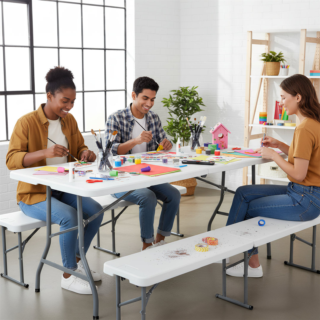 Harbour Housewares 4 Person Folding Trestle Bench - White