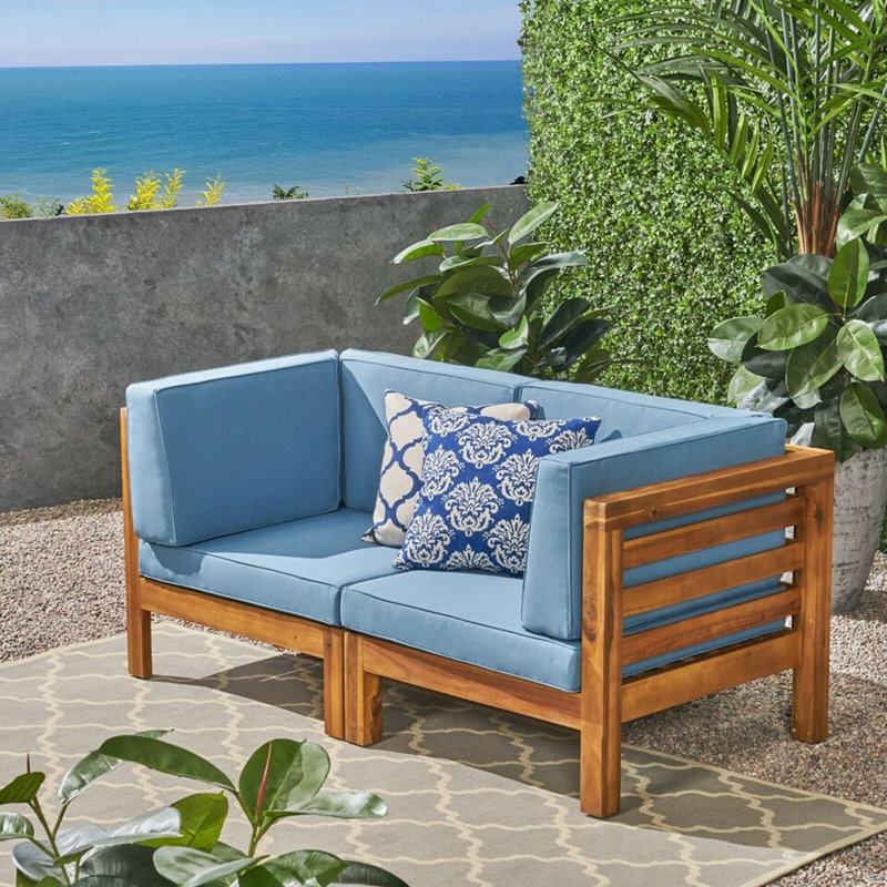 Ensemble de causeuse d'extérieur 2 pièces Modern, Blue, Teak