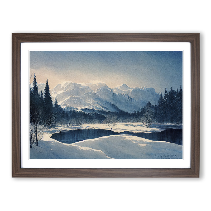 XH1022-10238X Winter Mountain Landscape Vol.1 - Single Picture Frame Painting, 46cm H x 64cm W x 2cm D, Walnut Framed