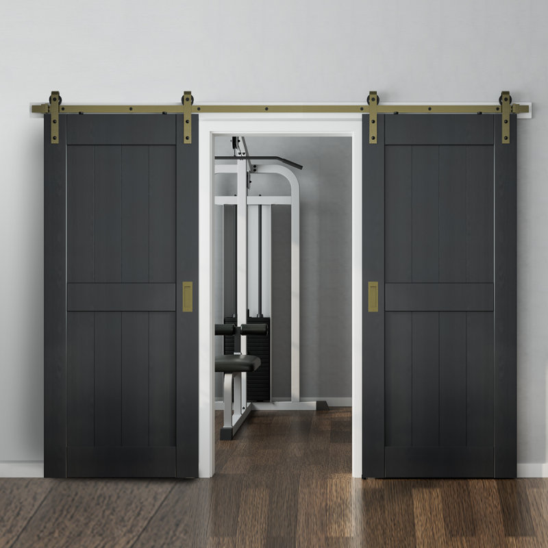 Classic Brass Single Sliding Barn Door Hardware Kit with Track/Rail (Not Include Door), 132 in.