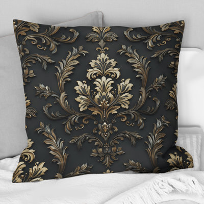 Black Gold Damask Glamour I - Damask Pillow