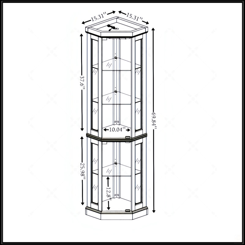 Corner Glass Cabinet Lighted Curio Cabinet Corner Display Case For Living Room, Antique White
