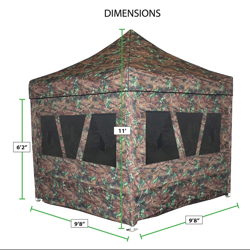 Hunting Blind Instant Pop Up Tent 10ft x 10ft Steel Frame with Guy Ropes and Stakes