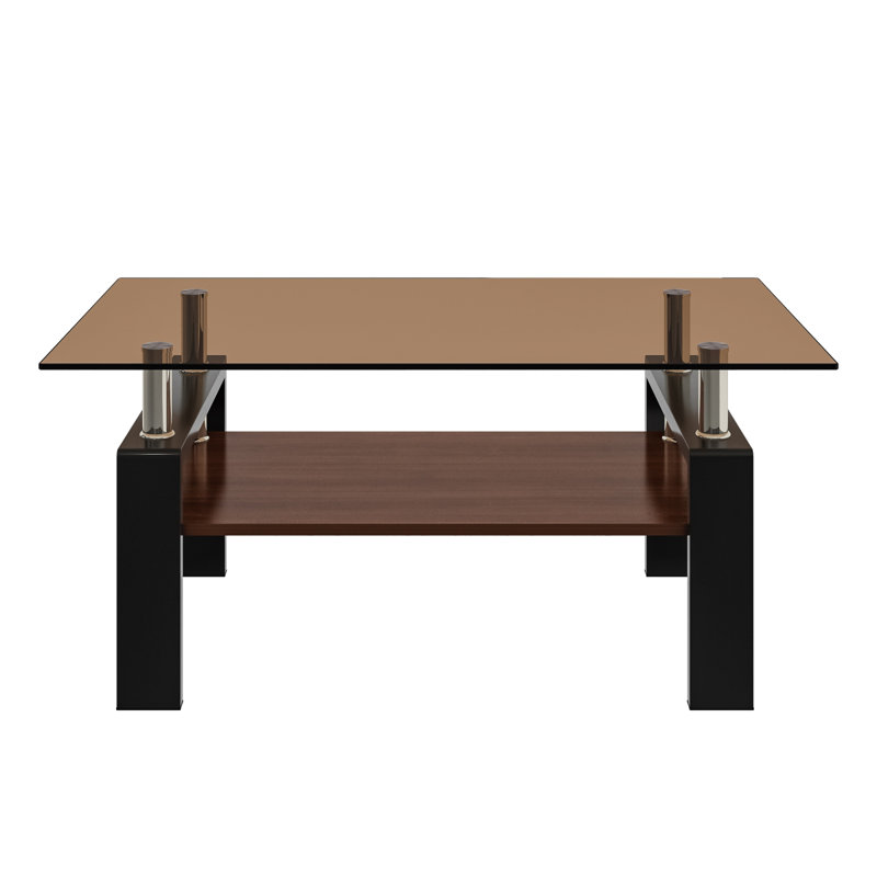 Table basse rectangulaire, plateau en verre trempé avec panneau de fibres à densité moyenne, table moderne pour le salon, verre
