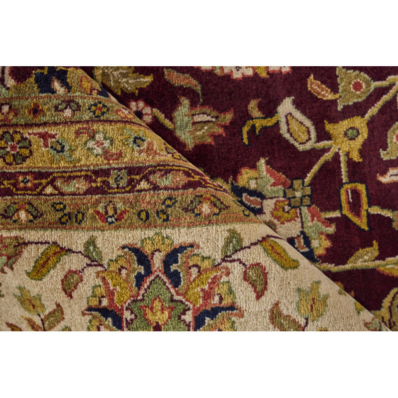 Hand-Knotted Floral Wool 10' x 14' Rectangular Area Rug