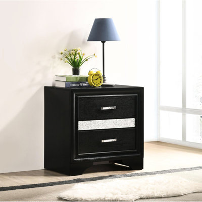 Table de chevet contemporaine 2 en noir avec compartiment de rangement caché pour bijoux pour chambre à coucher - feutrée