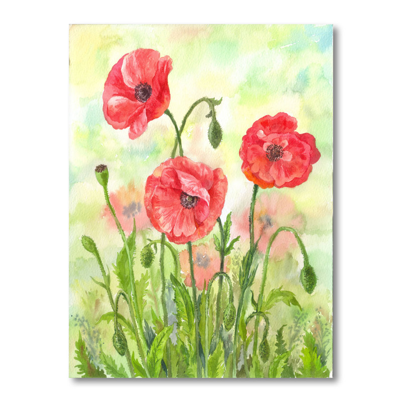 Floraison des coquelicots rouges - activé, H 12 po x l 8 po x P 1 po, Toile tendue