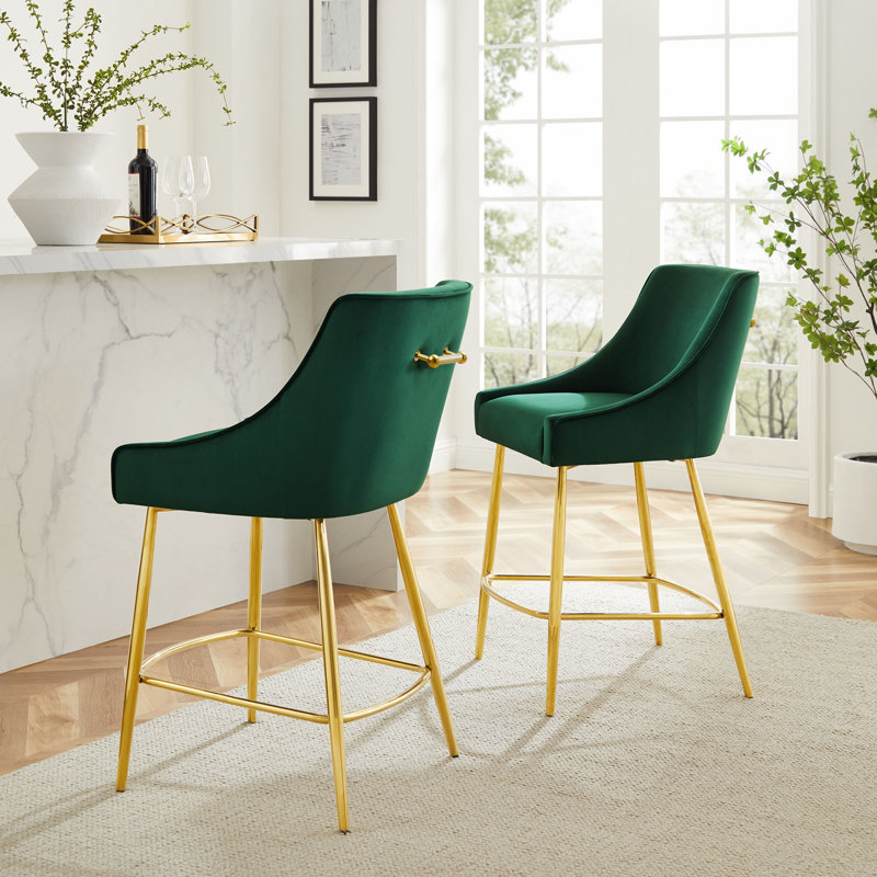 Modway Discern Bar Stools - Set of 2, Green, Counter Stool (25.5" Seat Height)