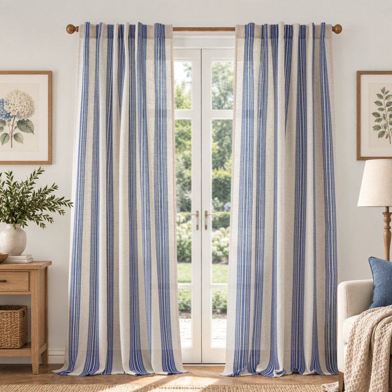 Rideaux semi-transparents avec passe-tringle Chris, Bleu marine jean, L 52 po x L 102 po