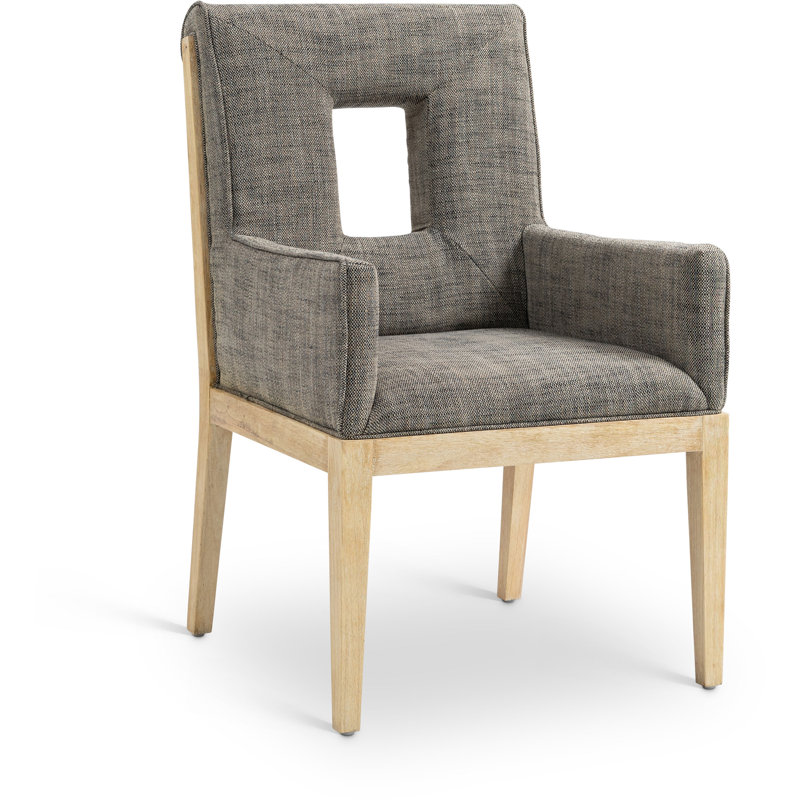 Fauteuil de salle à manger Flore, Tissu gris texturé en lin, Naturel