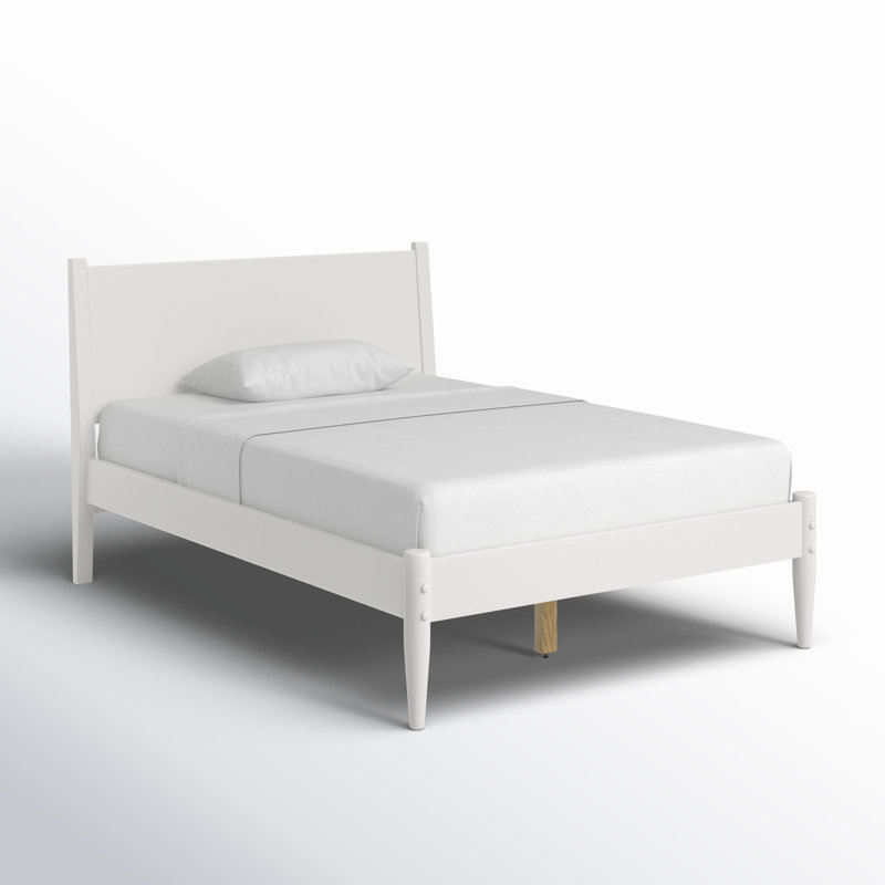 Lit plateforme en bois massif Ashlie, Blanc, Double
