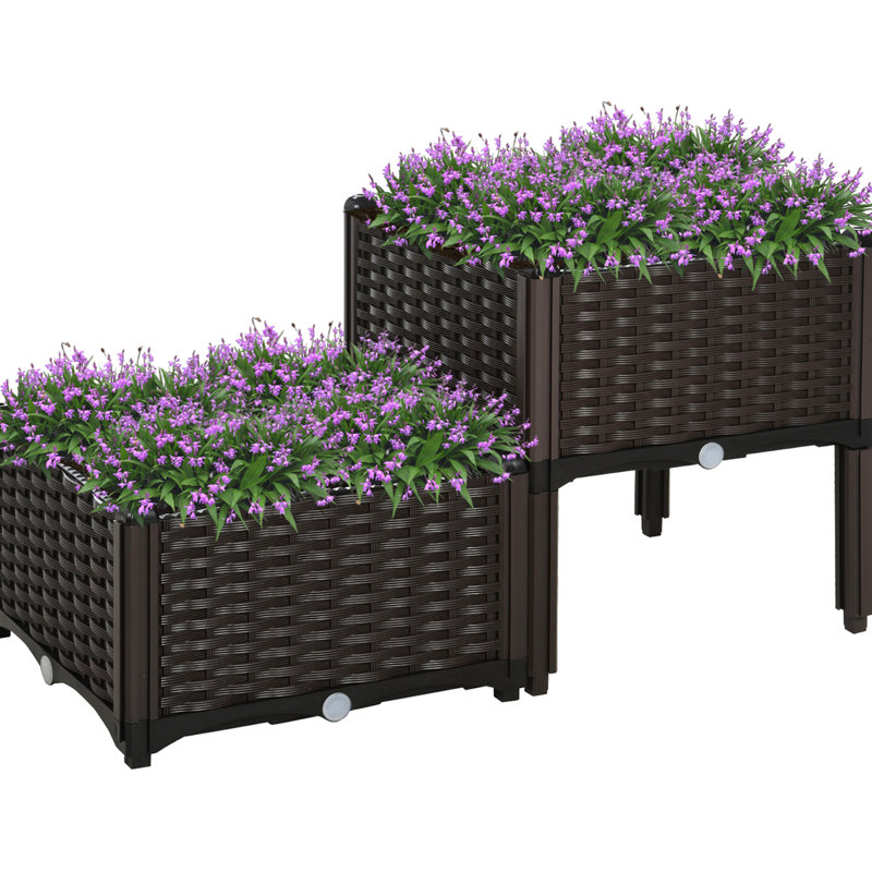 Lit de jardin surélevé avec pieds, auto-arrosage et. Gris, pour les jardins. Polypropylène, contrôle de la prise d'eau 2 pièces - arrosage automatique optimisé. Fleur, herbe, plantation de légumes. Améliorez la gestion
