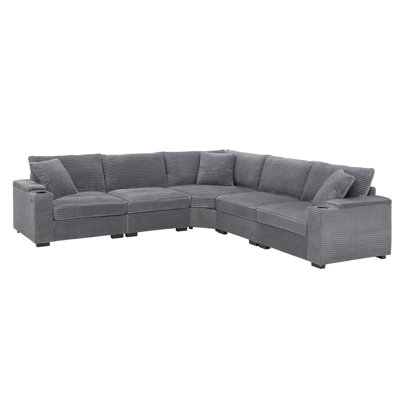 104" Convertible L-Shaped Sectional Sofa, Corduroy Corner Couch With Armrest Storage, Cup Holders, Usb Charger, Irregular Corner, Oversized Comfy Modular Sofa For Living Room&Apartment