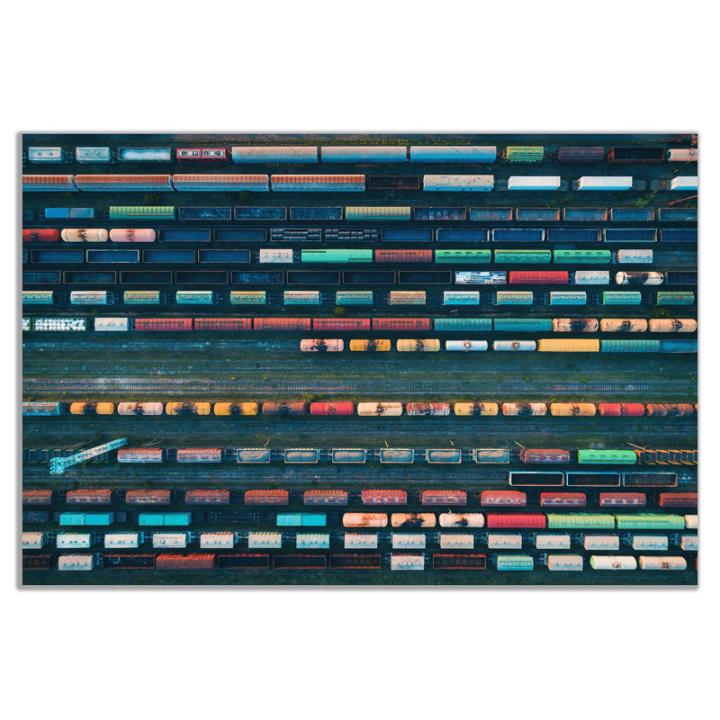Industrial Freight Train Landscape - Wrapped Canvas Print, 61cm H x 91cm W