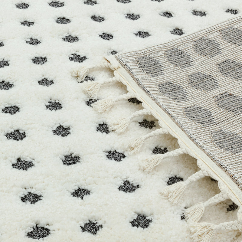 Aubree Dotty Shaggy Cream/Grey Area Rug, Rectangle 80 x 150cm