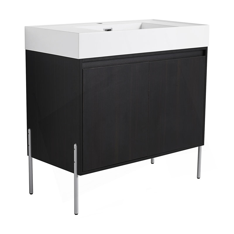 Meuble-lavabo autoportant avec lavabo en résine, armoire de rangement
