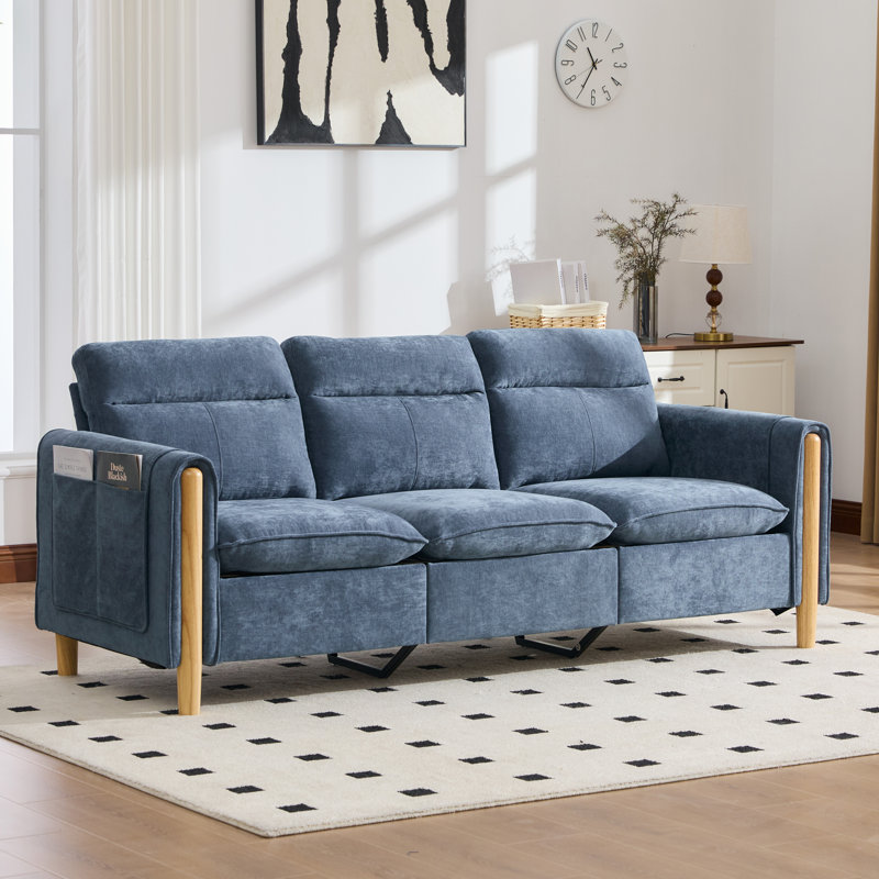 79" 3-Seater Modern Sectional Sofa,Upholstered Chenille Sofa Couch with Side Pockets for Living Room,Apartment, Navy Chenille
