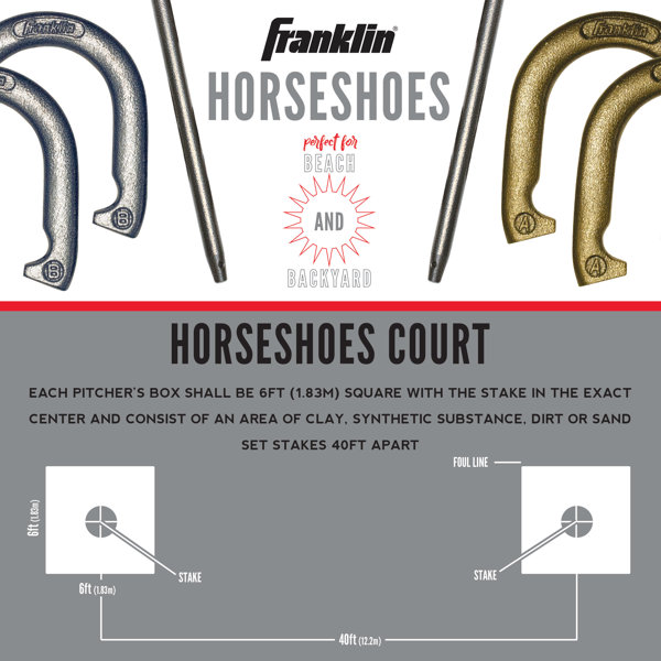 Franklin Sports Horseshoes Set - Metal Horseshoe Game Set for Adults + Kids  - Official Weight Steel Horseshoes - Beach + Lawn Horseshoes - American  Series