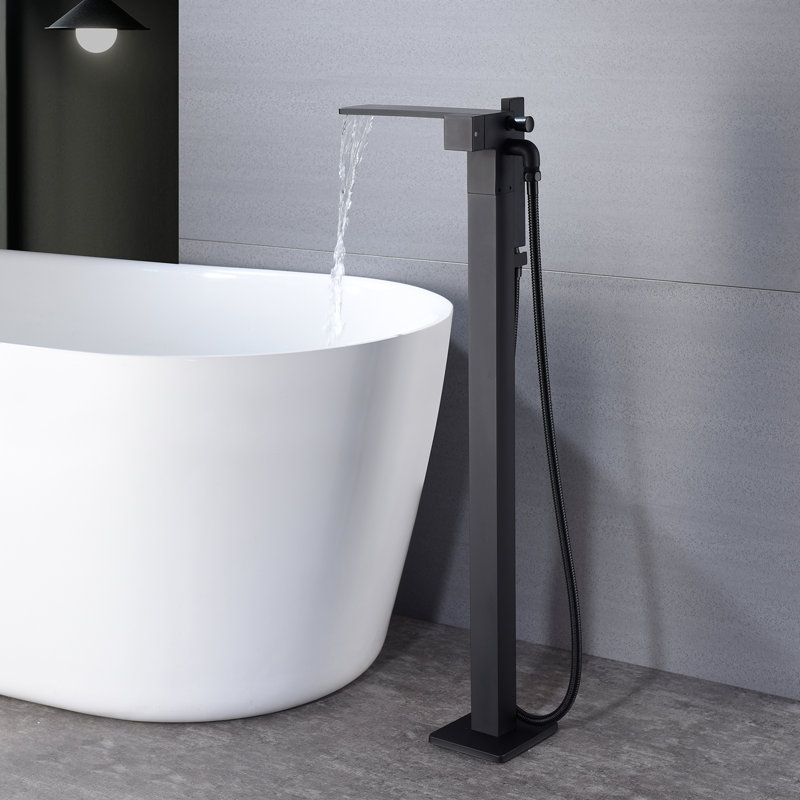 Floor Roman Tub Faucet with Diverter, Matte Black