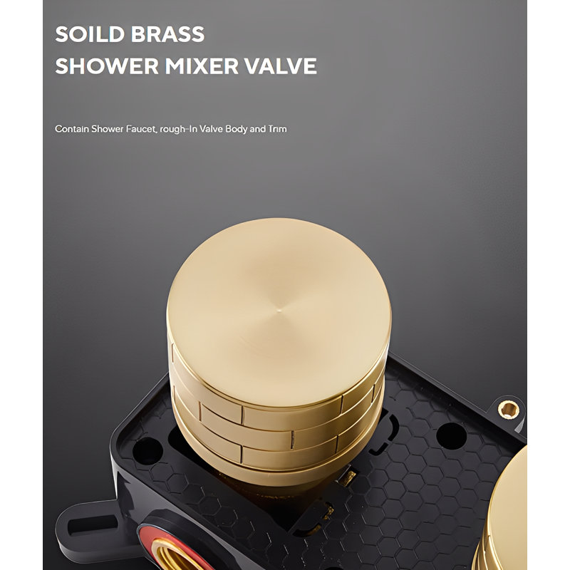 Lisboa Brushed Gold Round 12' Rain Head Minimalist 2 Way Function Shower Kit