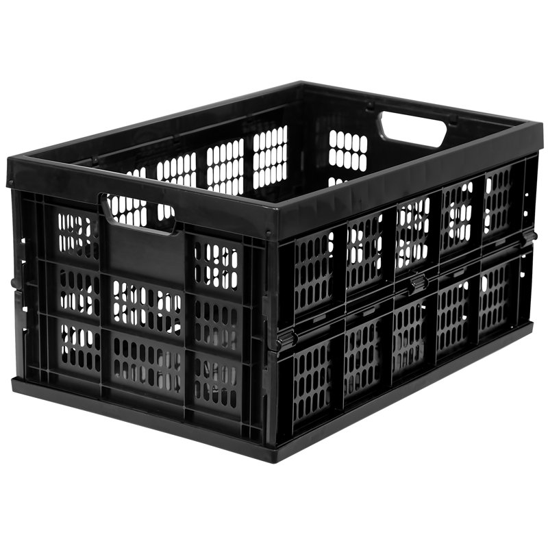 Work-It! Caisse à lait pliable | Bac de rangement pliant 49 litres | Caisse en plastique empilable | Noir