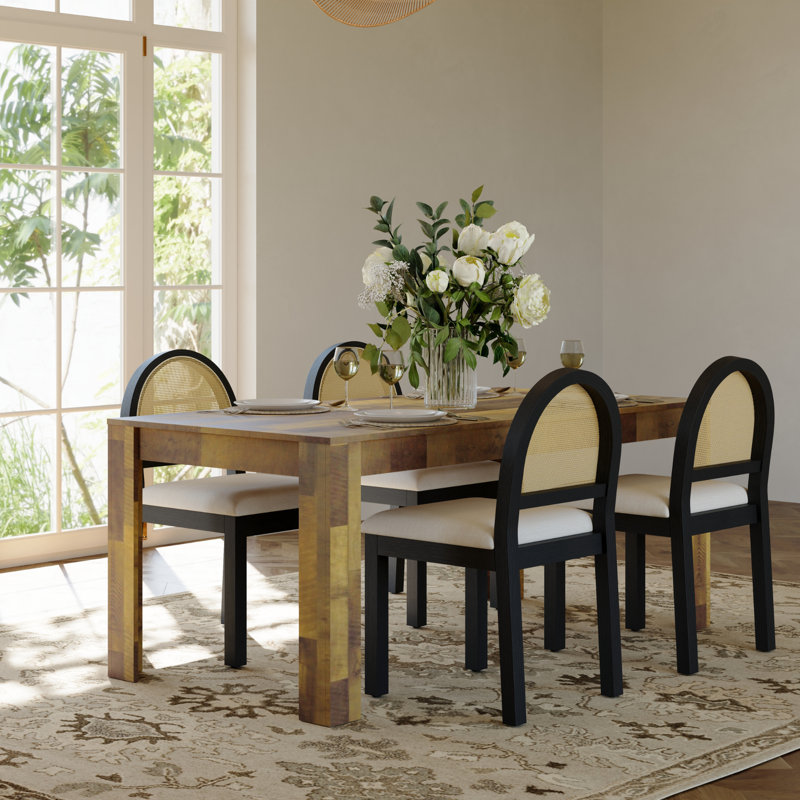 19.2" Seat Height Mid Century Modern Upholstered Dining Chair (Set Of 4), Black Wood