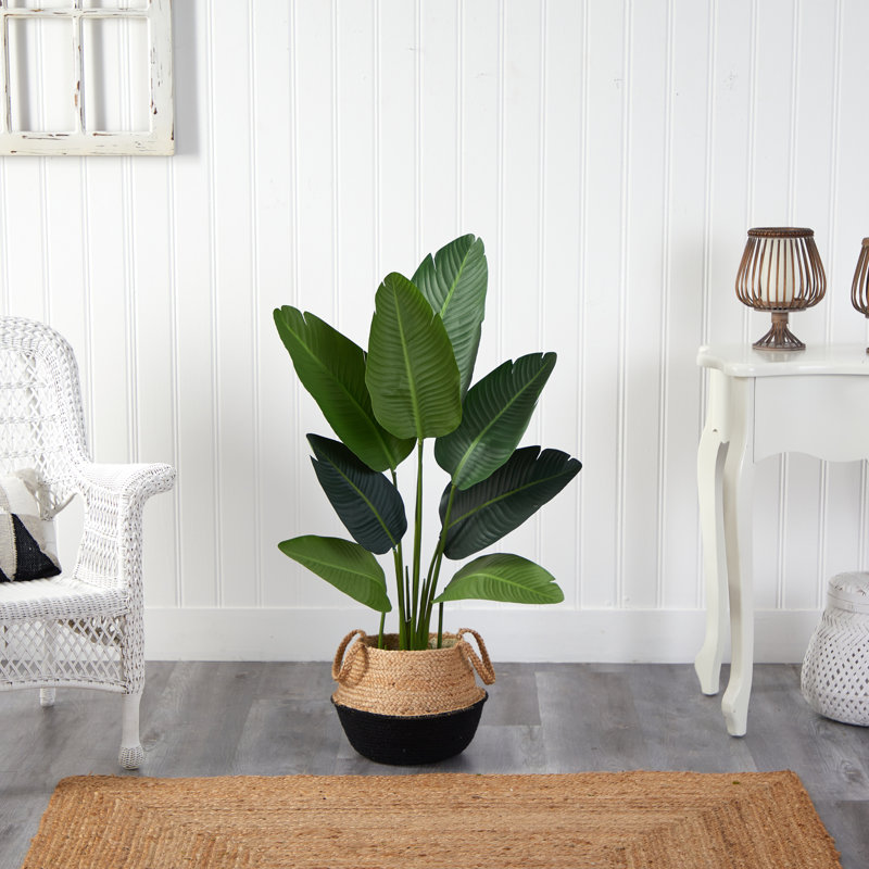 48'' Faux Palm Tree in Planter, Tan/Black
