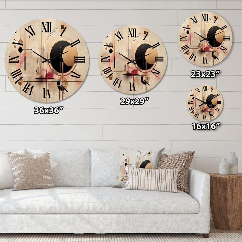 Pleine lune City Minimalismin Retro VI - Horloge murale géométrique moderne surdimensionnée en bois, Petit