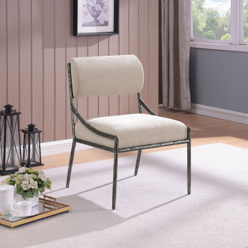 Chaise d'appoint rembourrée Bastille, Argent antique, Tissu chenille beige