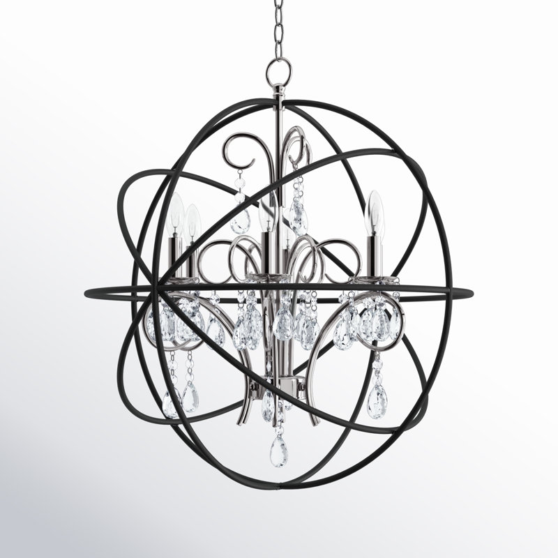 Trishia 6 - Light Dimmable Globe Chandelier, Anthracite/Polished Nickel