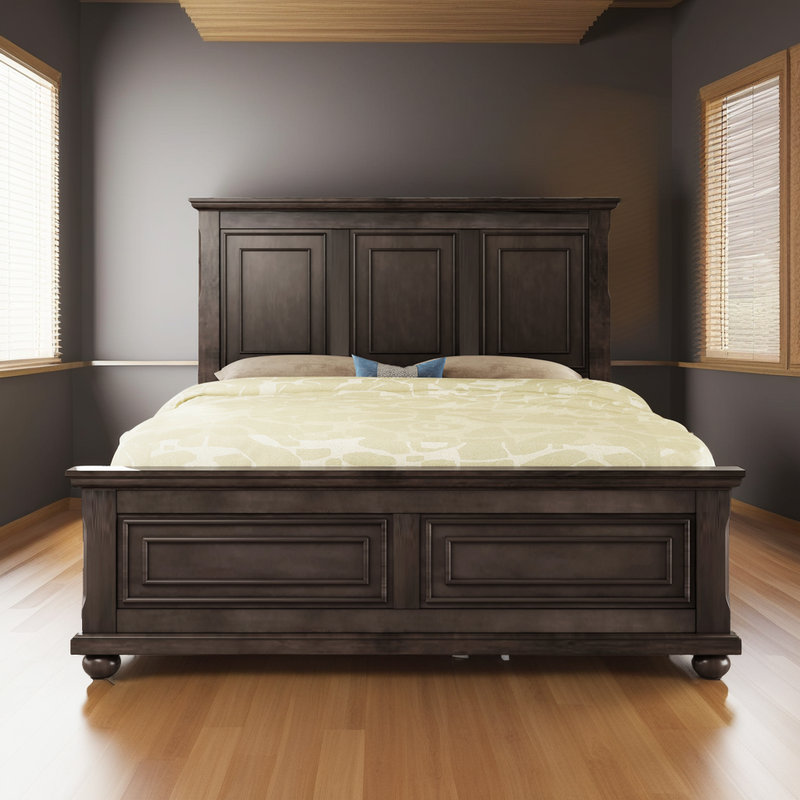 Traditional Panel Bed Platform Bed - Solid Pinewood Frame - 600LB Capacity?, Queen, Brown