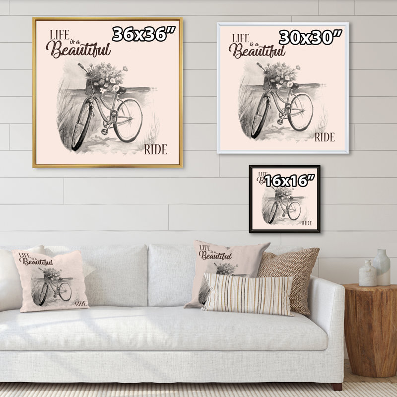 " Life Is Beautiful Vintage Bicycle ", 16" H x 16" W x 1" D, Black Floater Framed Canvas