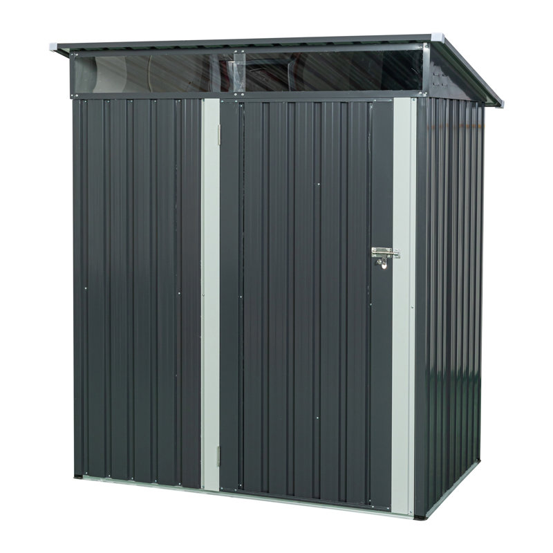 Remise de rangement extérieure noire en métal de 5 pi x 3 pi avec plaque transparente - construction en acier galvanisé, porte à charnières, assemblage facile, plaque à panneaux, structure en fer pour plus de stabilité, simple
