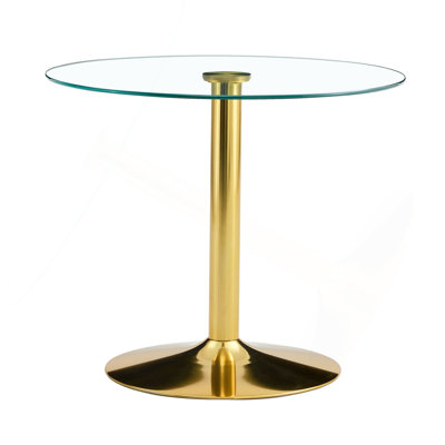 A 35-Inch Diameter Glass Top And A Modern, Minimalist Round Dining Table With Gold Metal Legs. Ideal For Dining Rooms, Living Rooms And Meeting Rooms. by Wrought Studio