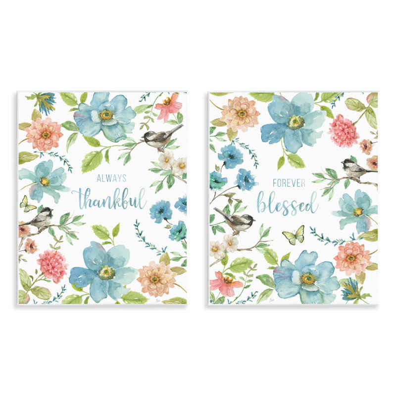 Ensemble de 2 plaques murales roses et bleues Gratitude Blooms, design par Nan