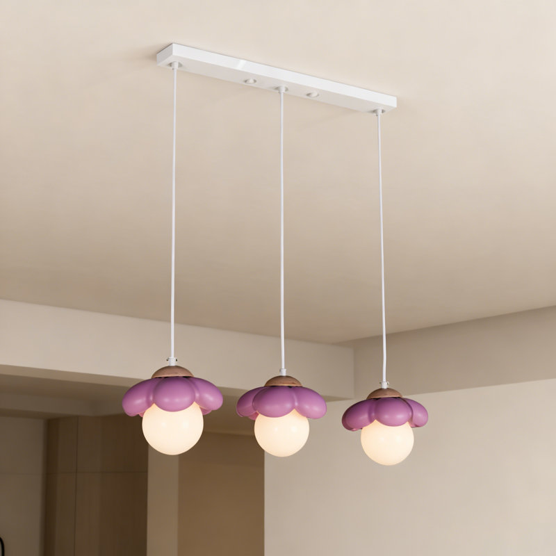 Luminaire suspendu pour îlot de cuisine 3 lumières avec ampoule rose