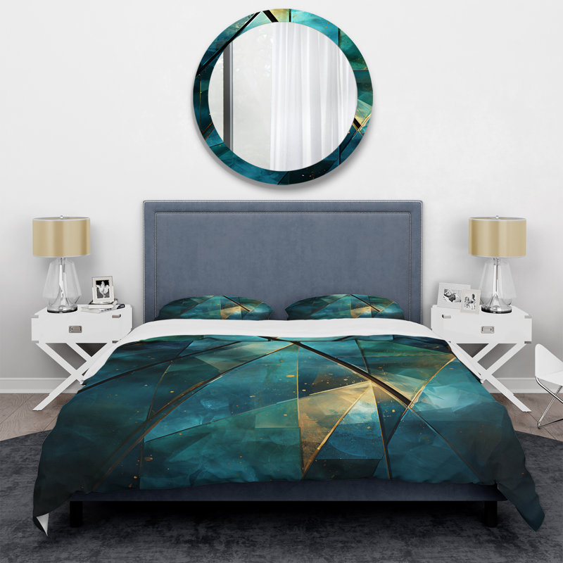 Ensemble de housse de couette Emerald Blue Pyramid Shapes II - Abstract Modern Shapes