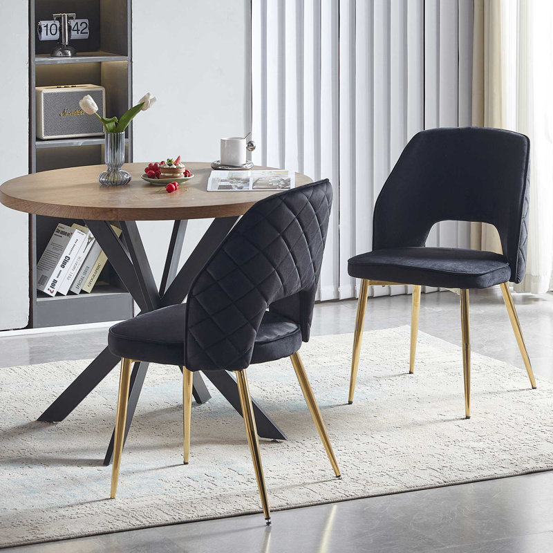 17.71'' H Velvet Upholstered Side Chair, Black Velvet