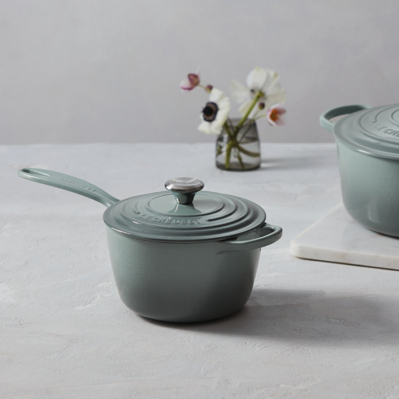 Le Creuset Enameled Cast Iron Saucepan with Lid, Sea Salt, 2.25 qt.