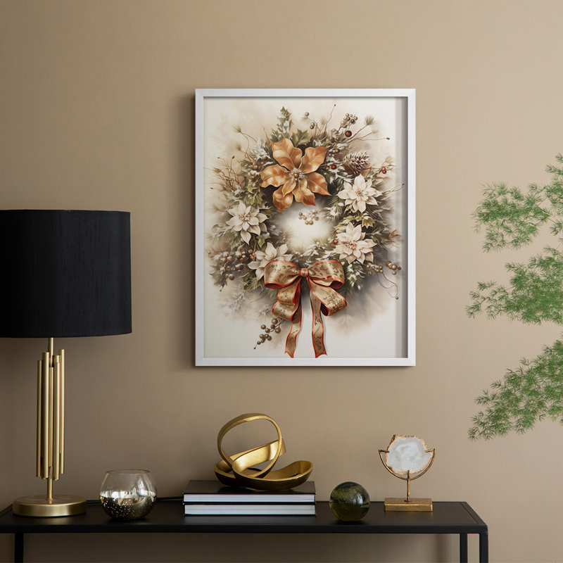 «Christmas Holiday Art», reproduction encadrée en bois massif, H 15 po x l 12 po, White