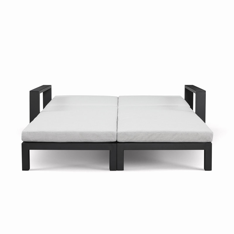 Hoyt Outdoor Metal Double Chaise Lounge, Slate Black , Light Gray