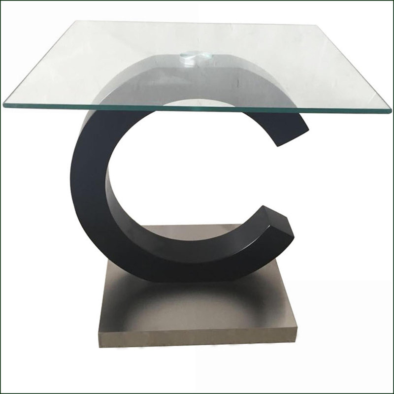 Table basse moderne avec plateau en verre et centre noir mat Bords biseautés, faciles à nettoyer