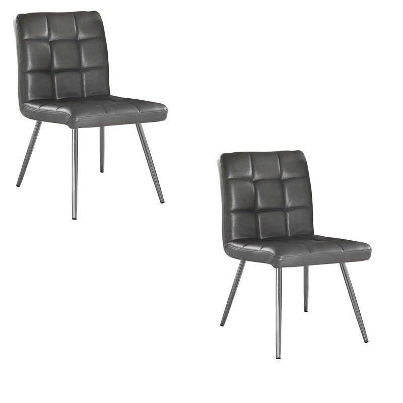 Contemporary Grey Faux Leather and Metal Side Dining Chair