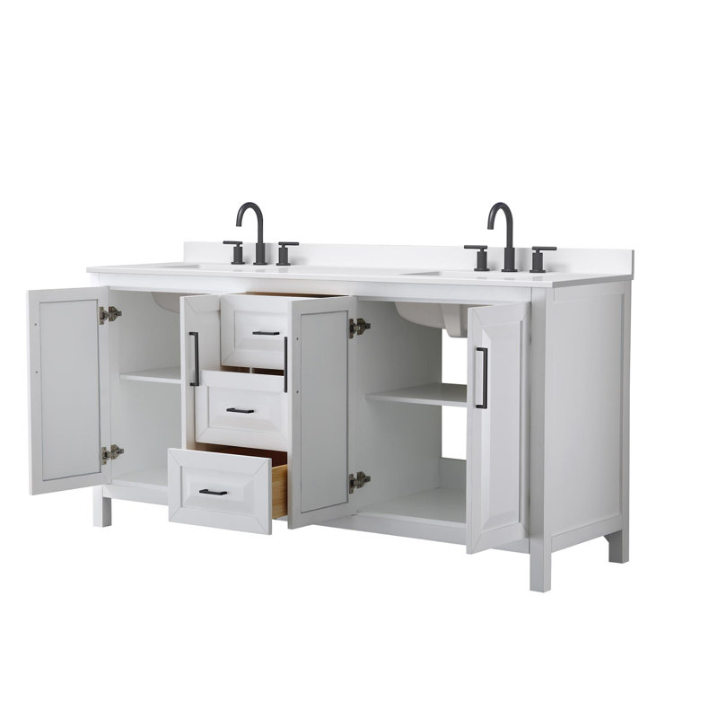 Daria 72'' W Vanity, Matte Black, White, White Quartz