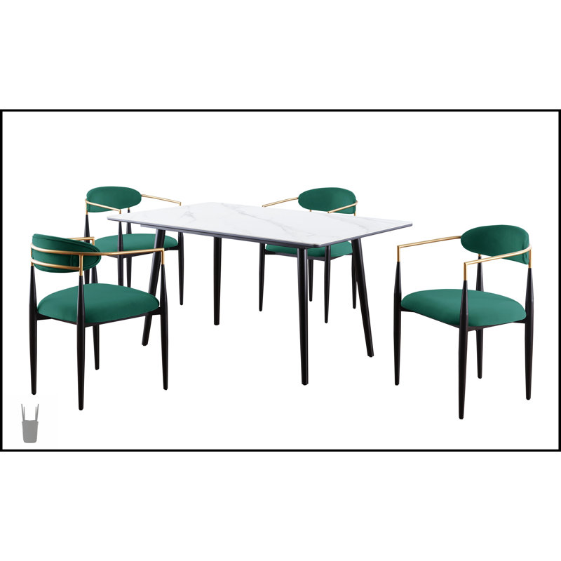 Ensemble de salle à manger 5 pièces Modern Modern, White, Vert noirâtre / noir